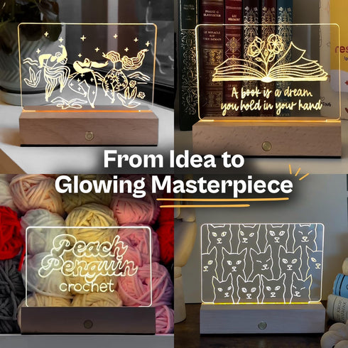 Resparked Creation Series Acrylic Night Light Lamp Crafting Kit Personalized Engraving, Rechargeable Base, Step-by-Step