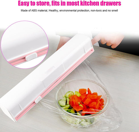 Cling Film Cutter, Professional Refillable Food Wrap Dispenser with Slide Cutter