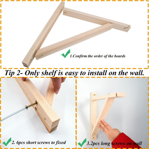 HingoFuni 4 Pack Wall Mount Natural Wood Bracket Solid Bracket Shelf Supports Kits for Sconces Pendant Lights Swag