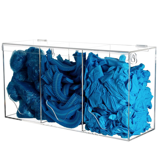 Heyrelda Hairnet Dispenser and Glove Holder Wall Mount - 3 Compartments Acrylic Hygiene