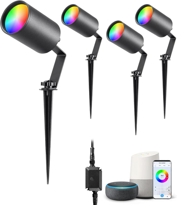 EDISHINE 50FT Christmas Smart Low Voltage Landscape Spotlights, 300LM RGBW Color Changing