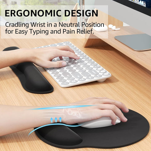 Set, KTRIO Ergonomic Keyboard Wrist Rest and Mouse Pad with Wrist Rest Memory Foam Wrist Support for Typing, Gaming