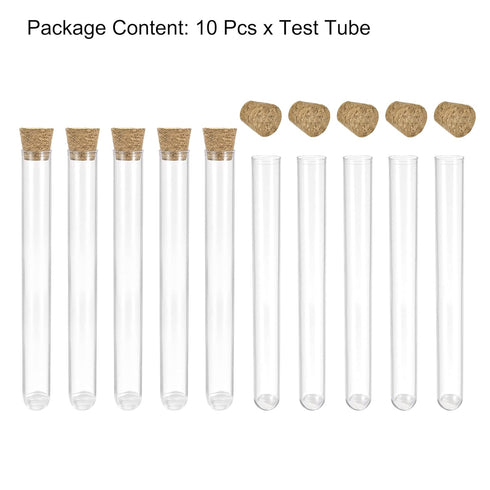 uxcell 10 Pcs PS Plastic Test Tubes with Cork Stoppers, Round Base, 13x100mm, Storage Container for Scientific