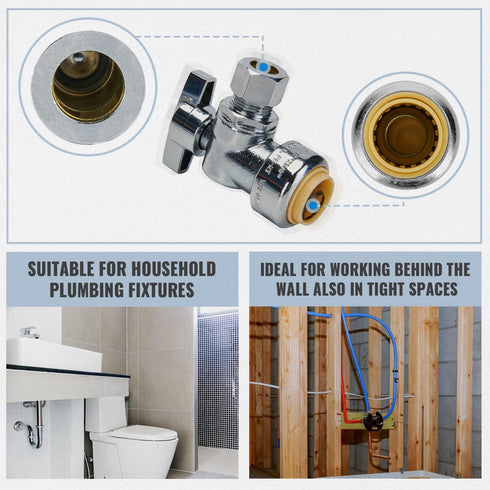 SUNGATOR 2-Pack Angle Stop Valve 1/2 x 3/8 Inch Compression Toilet Water Valve, No Lead Brass Push to Connect