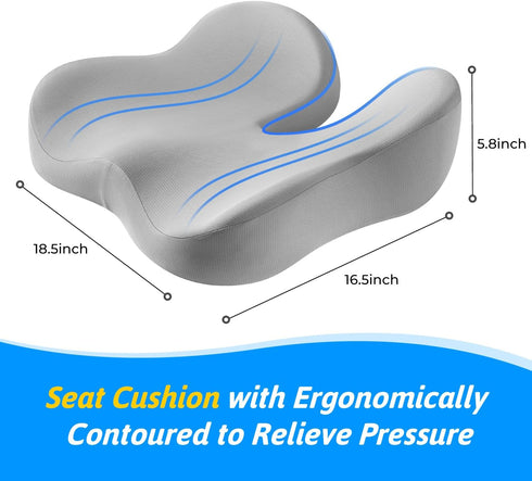 Tailbone Seat Cushion for & Sciatica Pain Relief - Plush Yet Supportive Ergonomic Memory Foam Chair Cushions for Office
