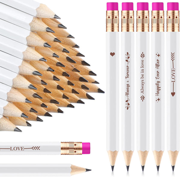 Crtiin 50 Pcs Wedding Pencils for Bridal Shower Games, Mini Golf Pencils with Eraser, 4 Inch