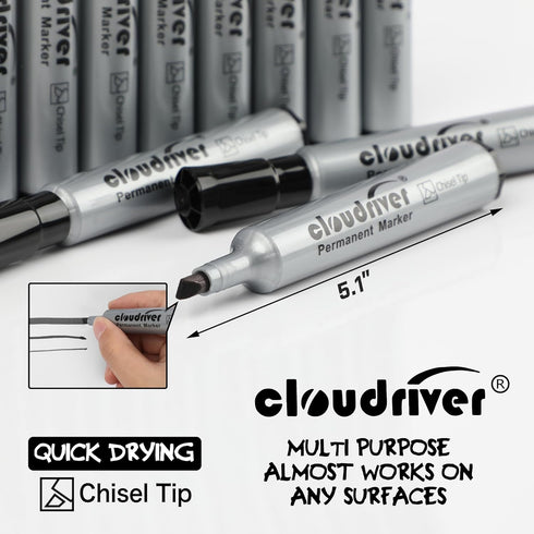 cloudriver Permanent Markers, 96 Count Black Permanent Marker Bulk Set, Chisel Tip, Quick Drying Ink