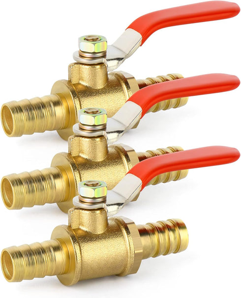 GASHER 3PCS 3/8 Inch Heavy Duty Brass Ball Valve Hose Barb with 180 Degree Operation Handle