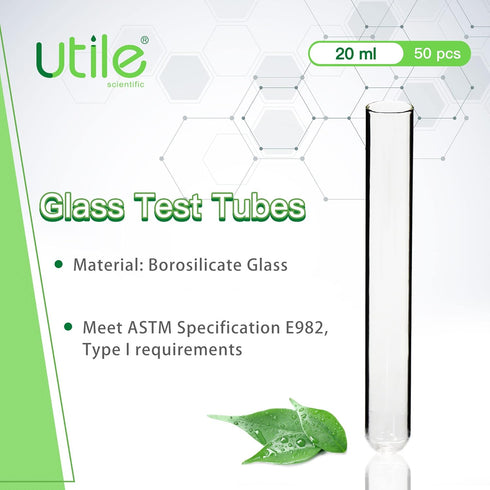 50pcs of Plain Cylindrical Glass Test Tubes, Vol.20ml, 20x150mm, Medium Borosilicate Glass Material, 4004.0135.50
