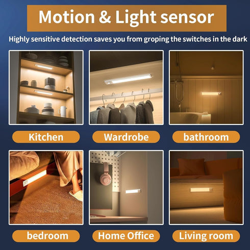 Closet 3-Color Dimmable Counter Motion Sensor Under Cabinet Lighting-Magnetic Rechargeable Lights