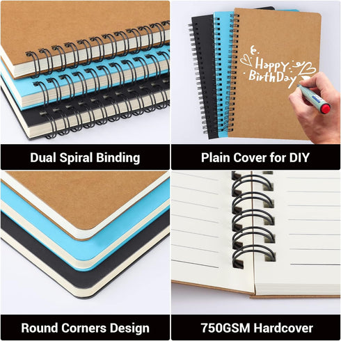 EUSOAR Spiral Ruled Notebook, A5 6 Packs, 5.5"X8.3", 120 Pages Lined Travel Writing Notebooks, 3 Colors Covers