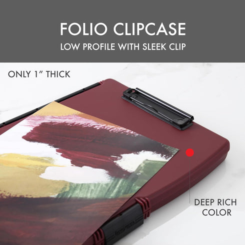 Dexas Folio Clipcase Professional Storage Clipboard with Pen Compartment, 9.75 x 14.75, A4, Merlot, Ideal for Teachers