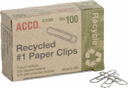 Recycled Paper Clips, 100/Box, 10 Pack, ACCO (72365)