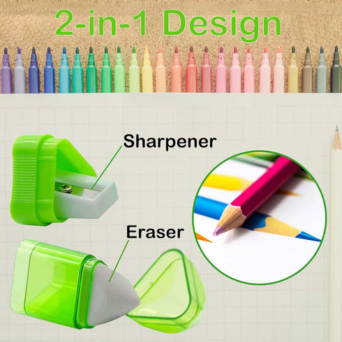 Alpurple 20 Eraser-2 1 PCS Manual Pencil Sharpener with in Single Hole Triangular Shape Handheld Crayon Sharpener