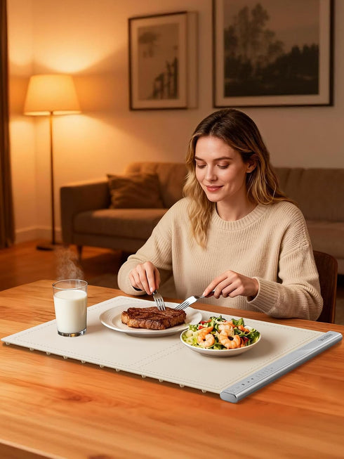 4 3 Countertop Food Warming Mat, Electric Food Warming Tray with Adjustable Temperature, Timer, Full Surface Heating