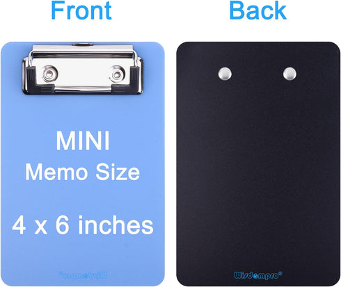 Mini Clipboard, Wisdompro 2 Pack 4" x 6" Small Clip Boards for Notepads, Memo Size, Pocket Lists (Black, Blue)