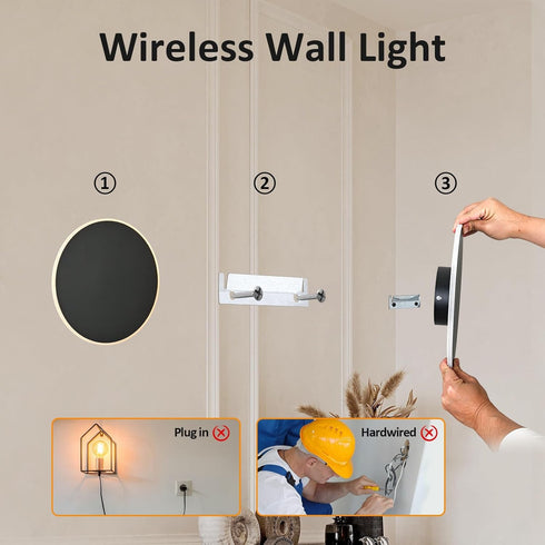 Dimmable,9 Room(9.5 Wall Lights Battery Operated Wall Sconces,Black Rechargeable Solar Eclipse Style Wall Light