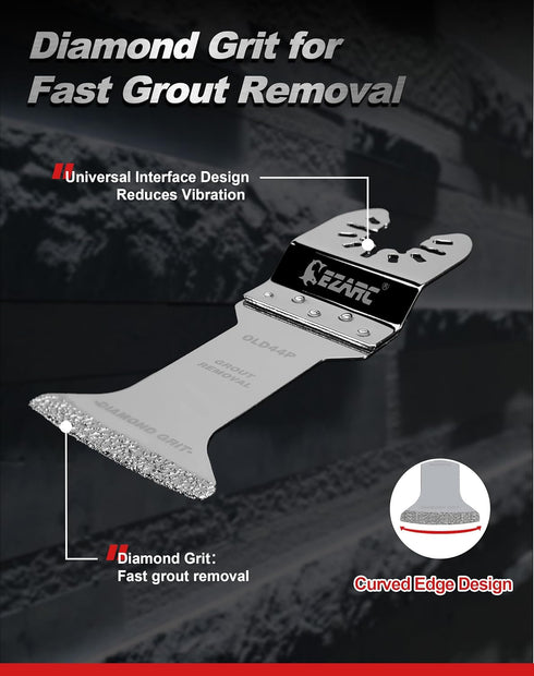 EZARC Extra Long Reach Diamond Oscillating Blade, 3-Pack Multi Tool Saw Blades for Grout Removal, Cleaning Mortar
