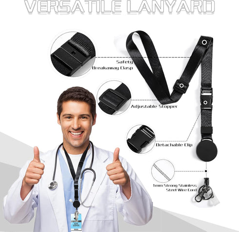 DELSWIN Heavy Duty Retractable Lanyard, Breakaway Lanyards for ID Badges, Keychain with Upgraded Carabiner