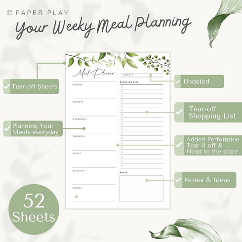 Magnetic Meal Planning Pad for Fridge, 52 Undated Tear-off Sheets, 6x9 Inch Meal Planner & Grocery List