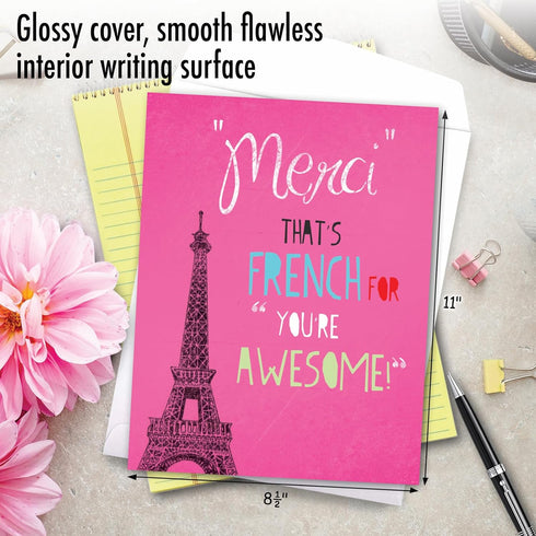 NobleWorks Thank You Card with Envelope (XL 8.25 x 9.75 Inch), Floral Paris, All Occasion Notecard