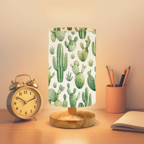 BVCAHSAW Bedside Table Lamp Seamless Watercolor Hand Exotic Cactus Set Tropic Succulents Dimmable