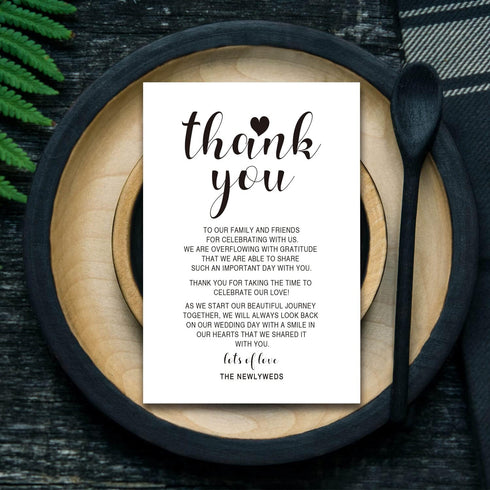 KRUCVOJO 50 Setting 4 6 Inch Wedding Reception Thank You Cards - Place Cards for Wedding, Rehearsal Dinner Table Sign