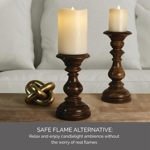 4x6 Inch 5-Hour Mikasa LED Wax Pillar Candle, White Wavy Flameless Candle with Dancing Flame Effect and Timer - Battery