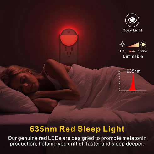 YUNLEX 2 Pack 3 0% Dimmable, Plug in Red Sleep Night Light with Motion Sensor and Dusk to Dawn Sensor, Modes, Soft