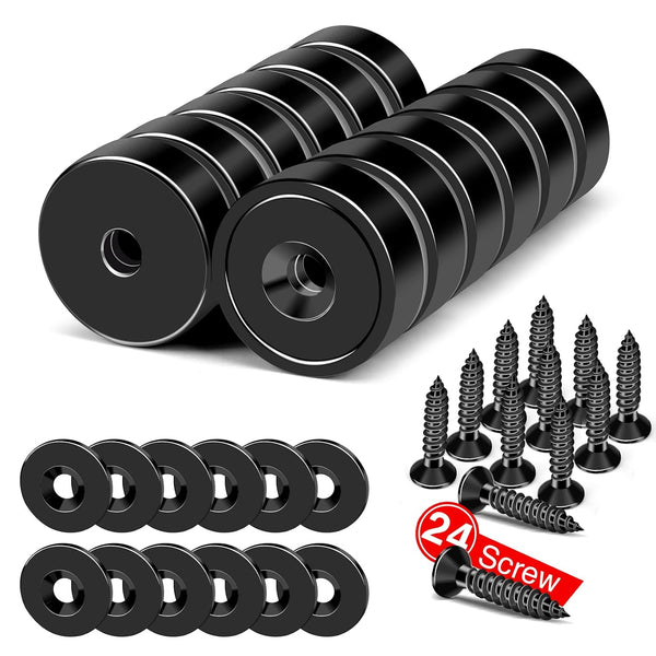 MIKEDE 12 Pack Strong Neodymium Magnets, 20lbs Black Countersunk for Wall Mounting, Heavy Duty Round Base