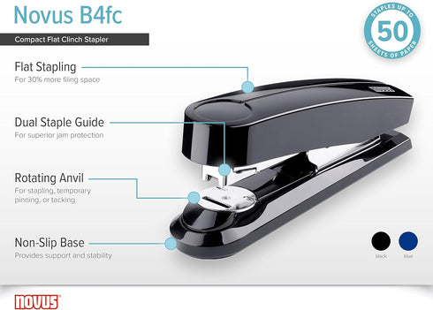 Novus B4fc Compact Flat Clinch Stapler, 50 Sheet Capacity, German Engineered, Staple|Pin|Tack, 25 Yr. Warranty (Blue)