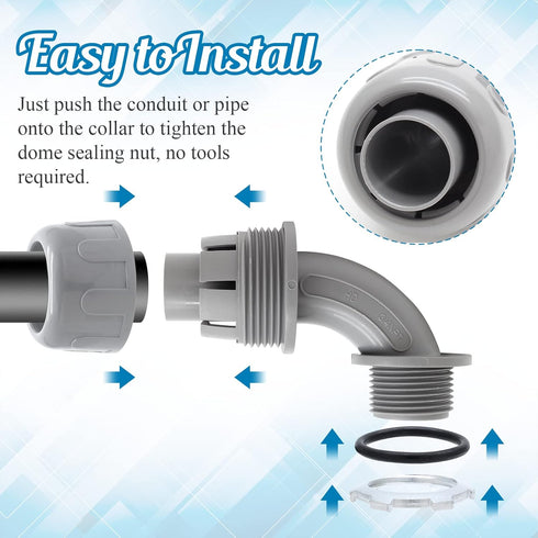 3/4 Inch NPT Liquid Tight Connector, 90 Degree Nonmetallic PVC Electrical Fitting, 6Pcs