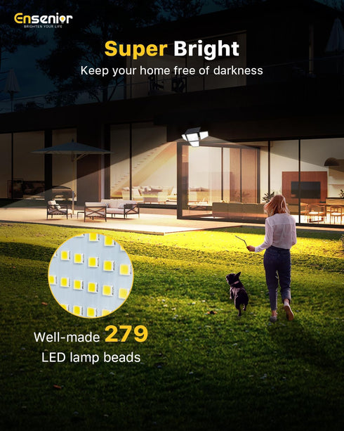 2600LM, IP65 279 4 4 270 2 Packs Ensenior Solar Lights Outdoor Motion Sensor Outdoor Light with Remote Control