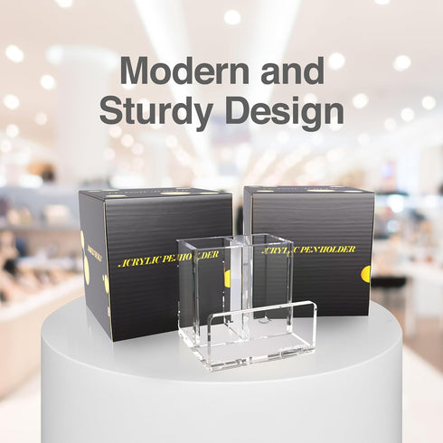 Pen Organizer for Desk, Modern Desk Accessory with Removable Divider, Chic Acrylic Storage Stand for Home/Work
