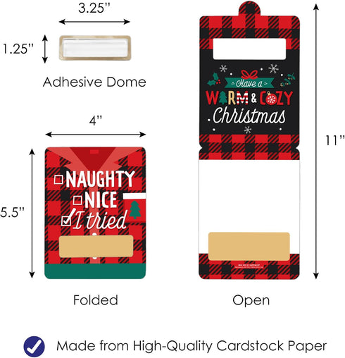 Set 6 Big Dot of Happiness Christmas Pajamas - DIY Assorted Holiday Plaid PJ Party Cash Holder Gift - Funny Money Cards