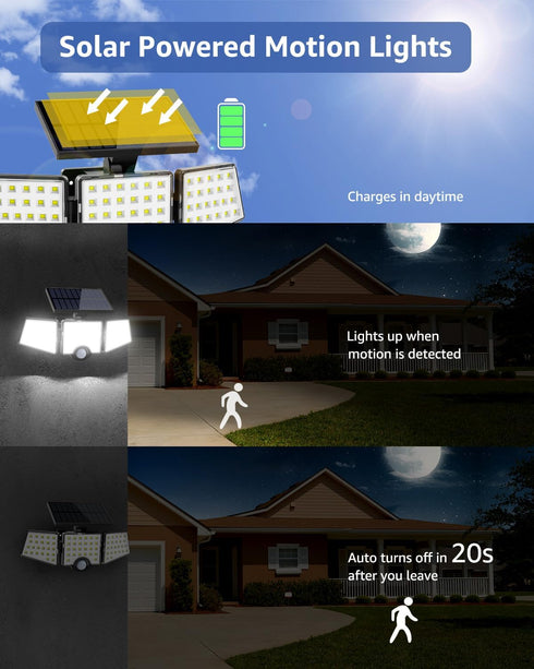 WL4000 3 270 IP65 LE Solar Lights for Outside, Solar Lights Outdoor with Motion Sensor, High Brightness, Adjustable