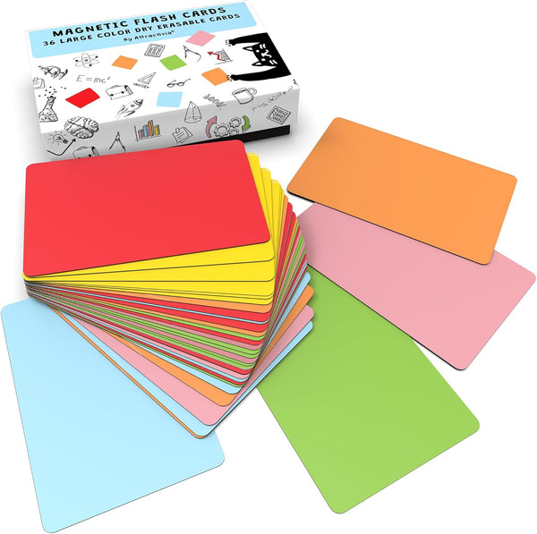 Dry Erase Magnetic Labels - 5.6 x 3.7 in, Solid Colors, 36-Pack Colored Erasable Write-On Cards for Office, Education,