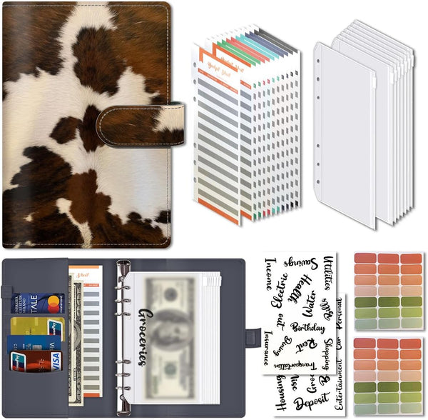 Budget Binder, Cute A6 Money Saving Binder with Zipper Envelopes, PU Leather Organizer for Cash and Expenses