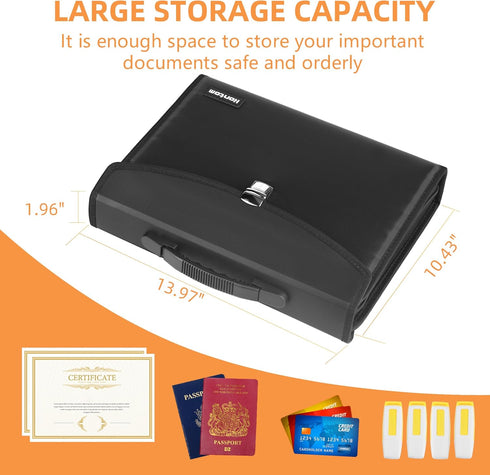 Hontom 24 Pockets Fireproof Accordion File Organizer, Portable Document Storage Folder with Snap Closure