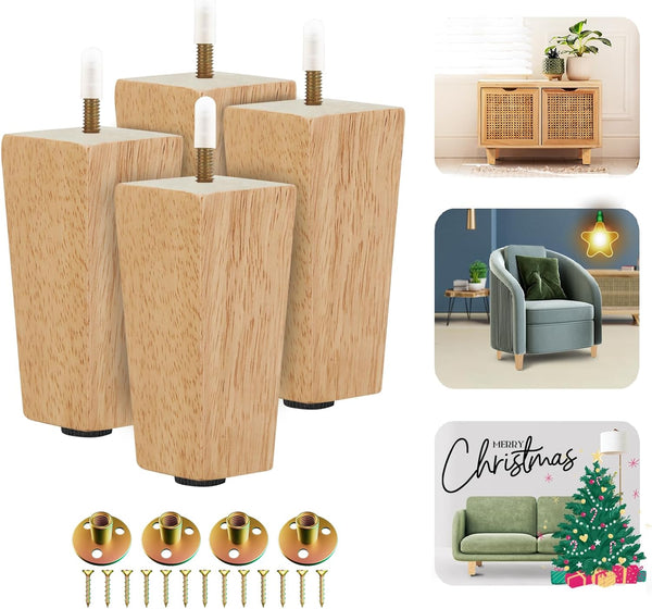 Yes4All 4.5 Inches Square Wood Furniture Legs Set of 4 - Wooden
