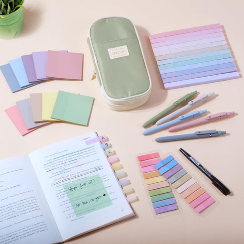 KOUDGY 49Pcs Book Annotation Kit - Aesthetic School Supplies with Cute Pen Case Highlighters Gel Pens and Marker
