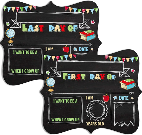 Sumind 2 Pcs Double Sided Chalkboard Sign, 11.8 x 9.8 Inches, First and Last Day of School Reusable Photo Prop