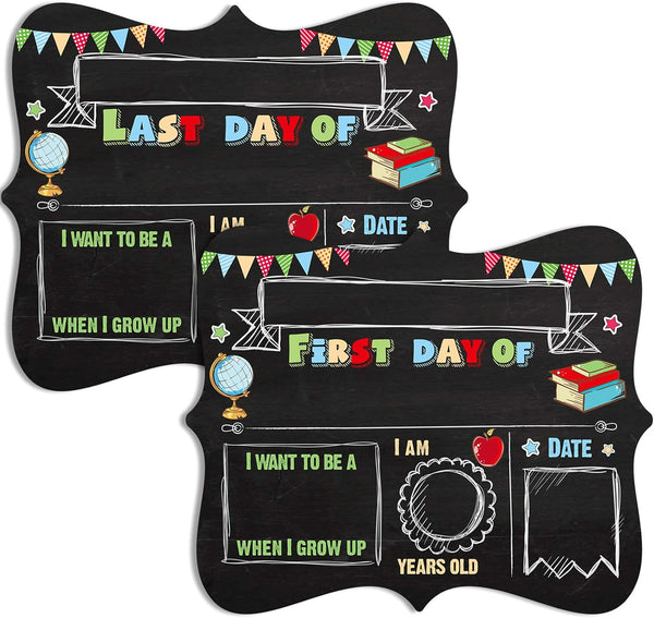 Sumind 2 Pcs Double Sided Chalkboard Sign, 11.8 x 9.8 Inches, First and Last Day of School Reusable Photo Prop