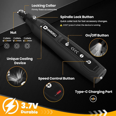 5-Speed 69 3.7V HARDELL Mini Cordless Rotary Tool Kit, and USB Charging with Accessories, Multi-Purpose Power Rotary