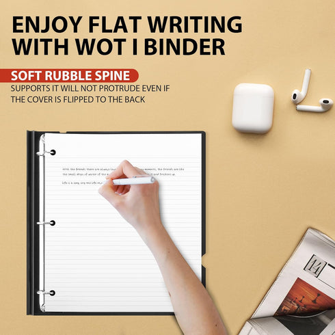 WOT I Telescoping 3 Ring Binder, 1 Inch, 12PCS Black, Flexible Binder with Expandable Spine, Holds 225 Sheets