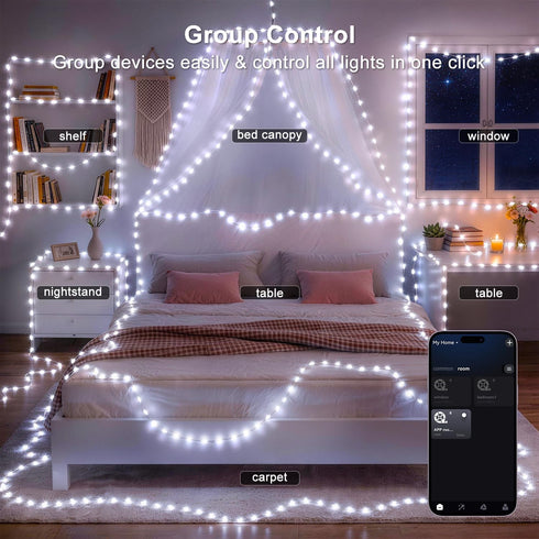 66FT 200 OMIKA Fairy Lights Plug in, LED Smart String Lights Plug in with Remote & APP Controlled, Warm White + RGB