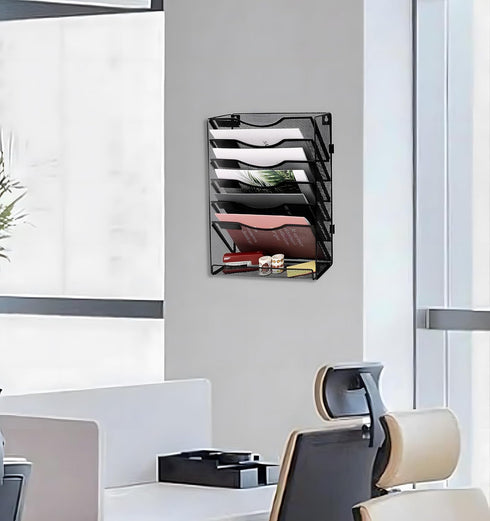 EasyPAG Office Supplies Wall File Organizer, 7 Tier Vertical Hanging File Folders Holder, Black