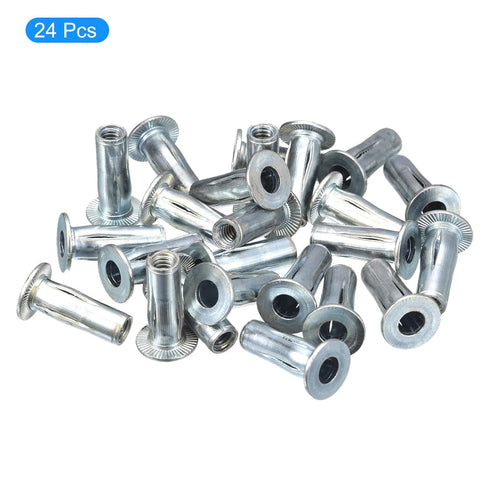 24pcs 1/4-20 Multi-Grip Rivet Nuts, Pre-Bulbed Shank Flat Head Threaded Insert Nut for Industrial Fasteners