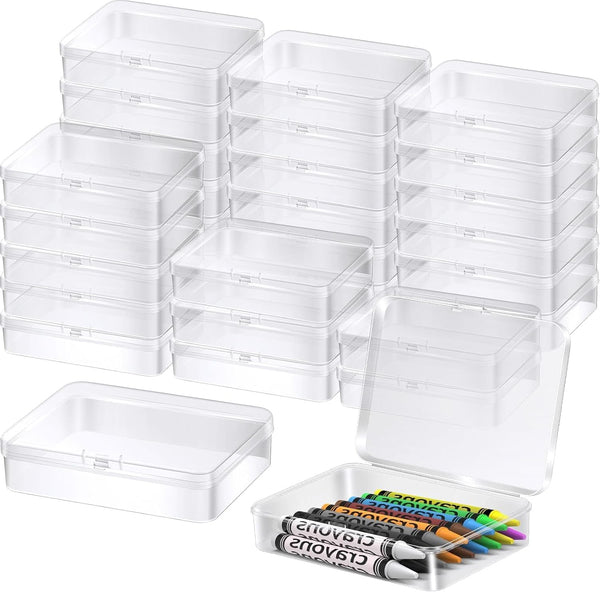 BeapTcely 30 Pcs Plastic Crayon Box with Hinged Lid Clear Storage Containers Crayon