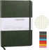Grid Journal Bullet Notebook - Dark Green Leather Cover, 8.3 x 5.7 Inch, 160 Pages, 100gsm Paper, Hardcover with Inner